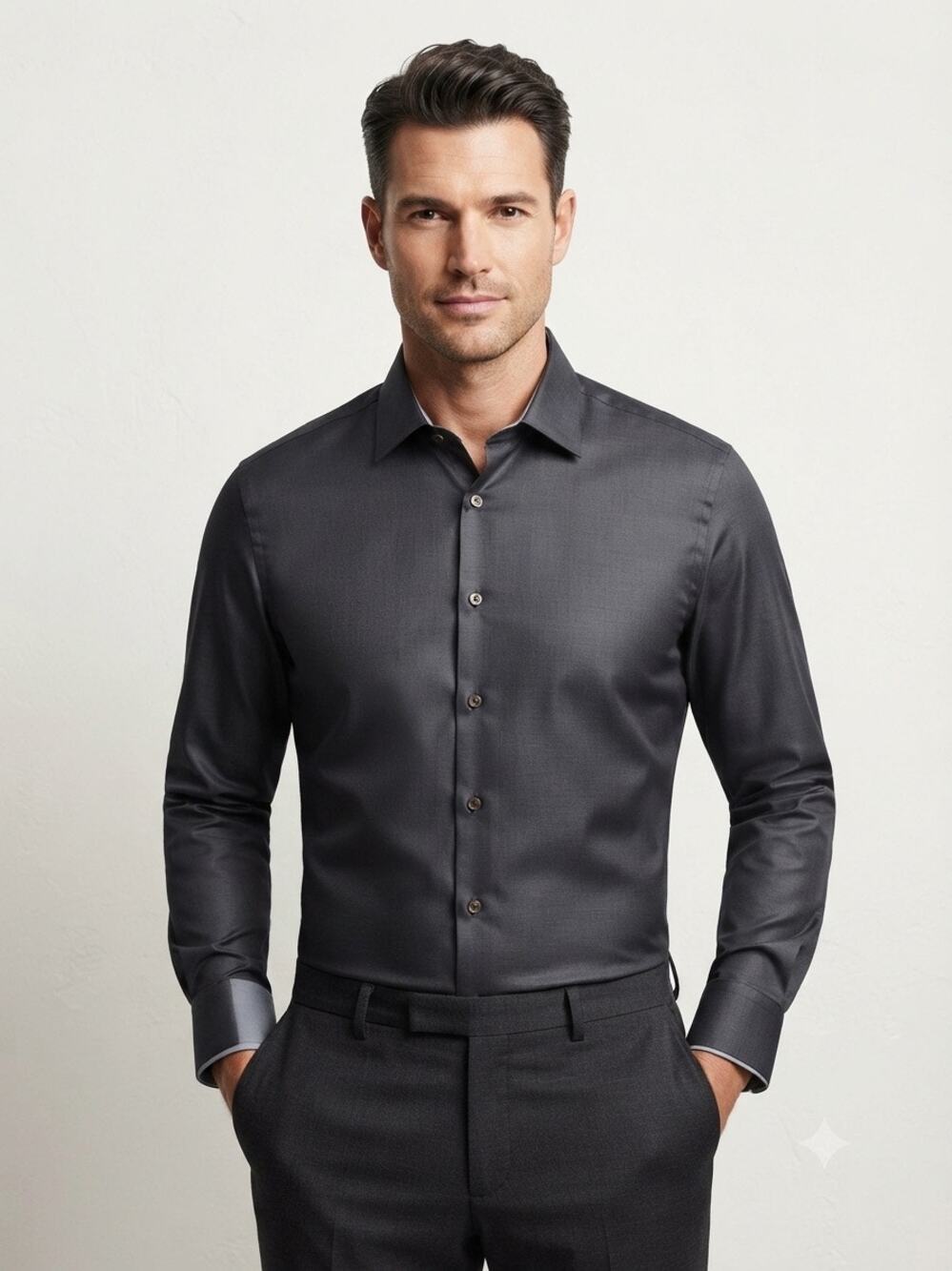 New men’s Haupt charcoal gray dress shirt sz M